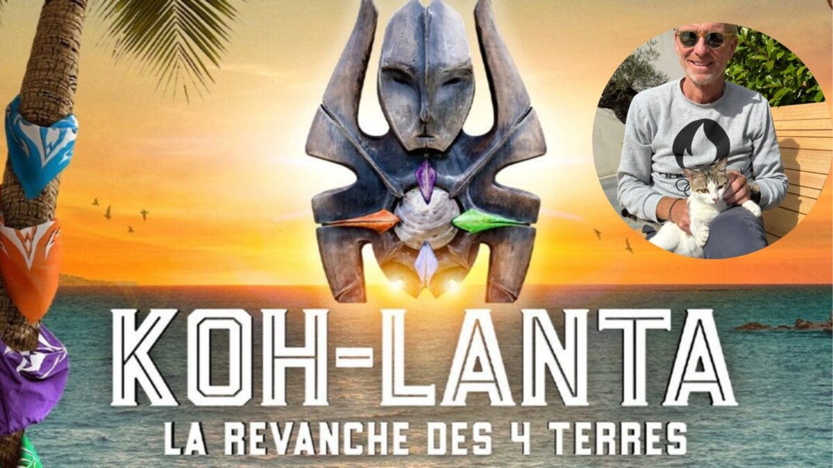 Denis Brogniart en compagnie de la chatte Kohlette.