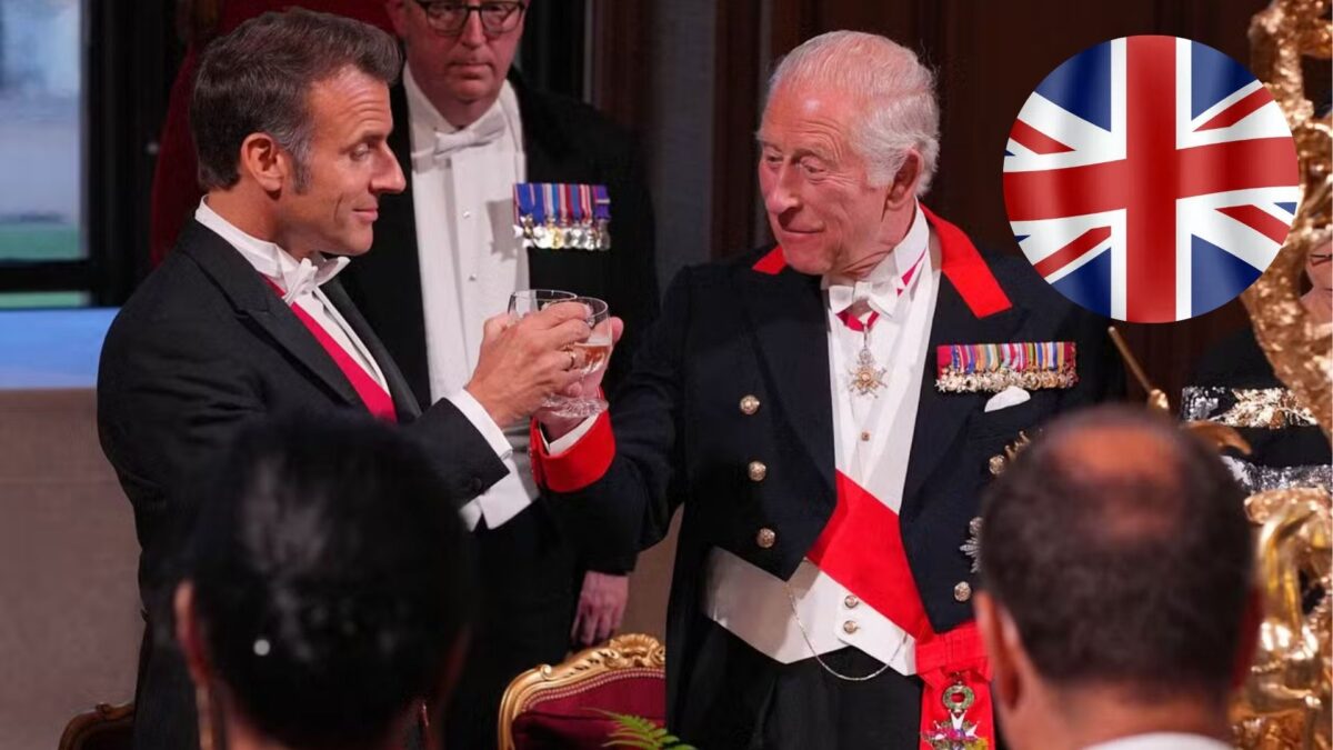 Emmanuel Macron en visite diplomatique au Royaume-Uni.